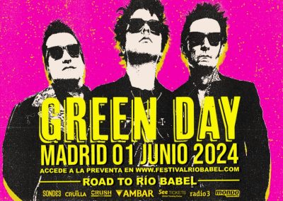 Green Day actuará en Madrid el 1 de junio de 2024 como antesala al Festival Río Babel